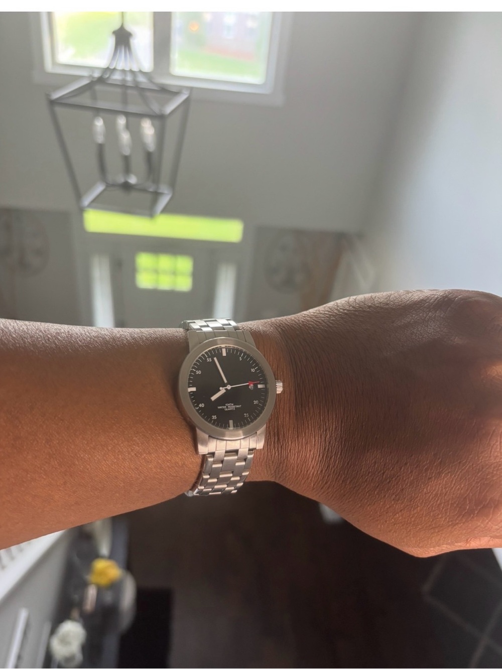 Stainless Steel Quartz Wristwatch - Black Dial, Silver Bracelet